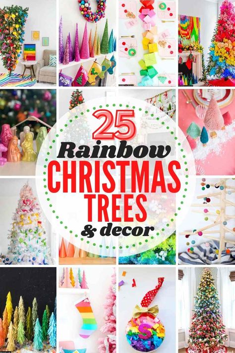 Colorful Christmas Decorations, Rainbow Christmas Tree, Rainbow Ornaments, Faux Christmas Trees, Rainbow Christmas, Christmas Decorations For Kids, Rainbows Christmas, Rainbow Tree, Diy Rainbow