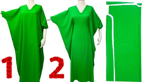 Caftan Sewing Pattern Free, Pattern Kaftan Dress, Caftan Patterns Free, Easy Caftan Pattern, V Neck Kaftan Pattern, Caftan Diy Free Pattern, One Size Clothing, Free Caftan Sewing Pattern, Robe Dress Pattern