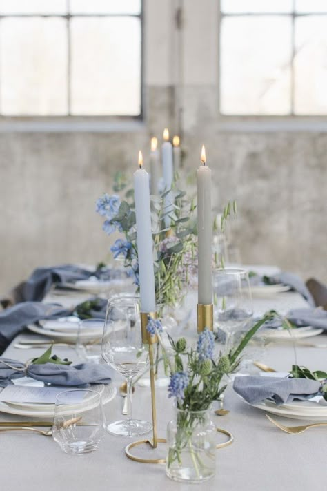 Blue White Weddings, Light Blue Wedding, Blue Themed Wedding, Dusty Blue Weddings, Blue Bridal, Candle Dinner, Wedding Table Settings, Wedding Mood Board, Wedding Mood