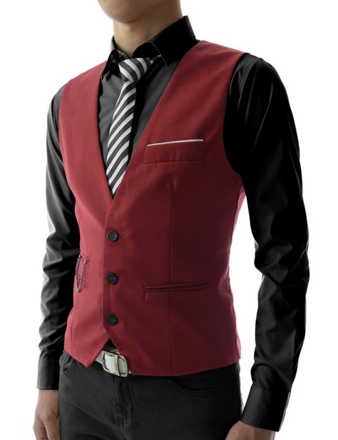 Red Vest Outfit Men, Red Vest Outfit, Vest Outfits Men, Mens Vest Fashion, Black Suit Men, Button Vest, Vest Outfit, Red Vest, Smart Outfit