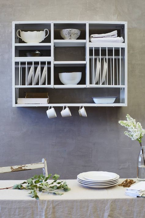 Steel ‘Mighty Rack’ (white), £260, from Stovold & Pogue [button url="https://stovoldandpogue.co.uk/product/anthracite-mighty-rack/"]Shop now[/button] Cabinets For Plates, Racks For Kitchen, Plate Racks In Kitchen, Kitchen Open Shelving, Wooden Plate Rack, Plate Rack Wall, Steel Shelving Unit, Modern Plates, Steel Shelving