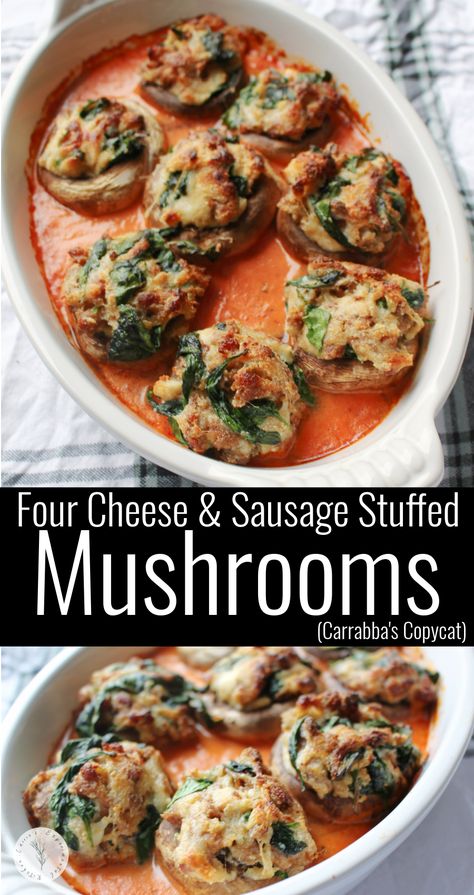 Italian Stuffed Mushrooms, Carrabbas Recipes, Mushroom Appetizer Recipes, Mushroom Side Dishes, Mushrooms Stuffed, Mushroom Recipes Healthy, Sausage Stuffed Mushrooms, Mushroom Appetizers, Sausage Spinach