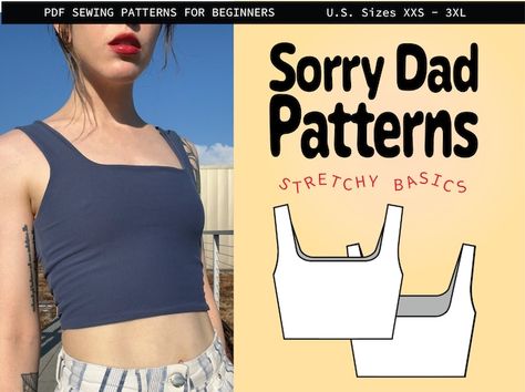 sorrydadpatterns - Etsy Israel Crop Tank Sewing Pattern, Crop Tank Top Sewing Pattern Free, Singlet Sewing Pattern, Easy Thing To Sew For Beginners, Simple Crop Top Sewing Pattern, Sewing A Tank Top, Sewing Tank Tops Pattern, Easy Shirt Sewing Pattern, Simple Top Sewing Pattern