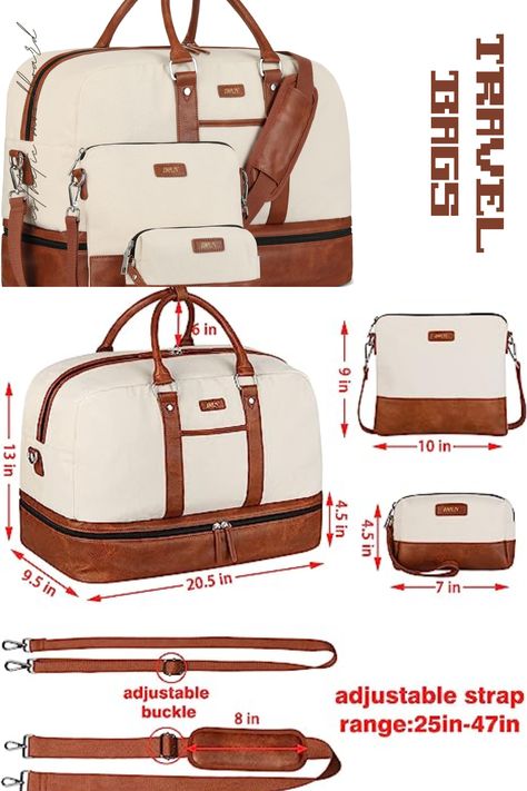 Large Overnight Bag Canvas Travel Duffel Bag Carry On Tote with Shoe Compartment 21" for Women & Men 3Pcs Set Carry On Tote, Travel Duffel Bag, Weekender Bags, Bag Collection, Travel Duffel, Duffel Bag Travel, Bag Patterns To Sew, Bag Canvas, Overnight Bag