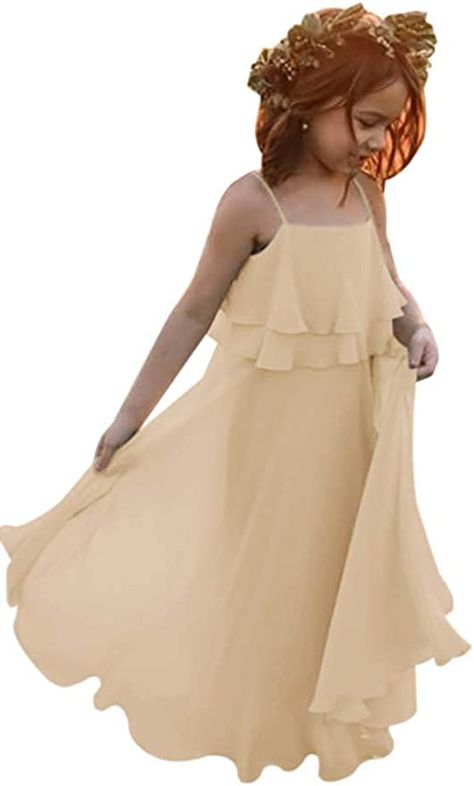 Amazon.com: HEVECI Spaghetti Strap Flower Girl Dress for Beach Wedding Toddler Chiffon Boho Communion Party Dress: Clothing, Shoes & Jewelry Dress For Beach, Ring Bearers, Communion Party, Flower Girl Dress, Beach Dresses, Girl Dress, Beach Wedding, Shoes Jewelry, Wedding Jewelry