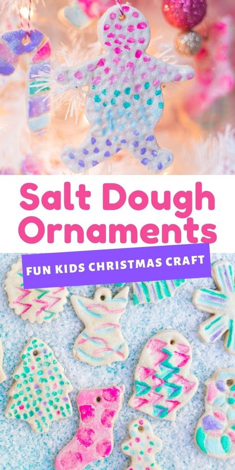 These are the prettiest glitter salt dough ornaments! An easy and fun DIY kids craft idea for Christmas. Salt dough only requires salt, flour and water! Decorate ornaments with paint and glitter to make them sparkle on the tree! Fun Diy Kids Crafts, Ornaments For Kids To Make, Kids Christmas Craft, Pretty Ornaments, Ornaments Crafts, Ornaments For Kids, Salt Dough Ornaments, Dough Ornaments, Christmas Crafts For Kids To Make