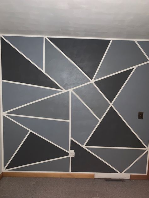 Gray Painted Walls, Triangle Wall, Youth Center, Triangle Design, Paint Print, Geometric Wall, Wall Paint, Shades Of Grey, Paint Designs