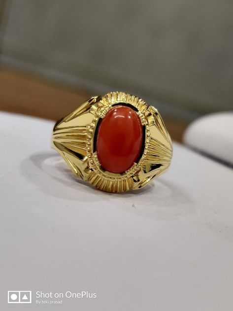 Coral Ring For Men Gold, Ruby Ring Designs For Men, Gents Gold Ring, Antique Mens Rings, Coral Rings, Gents Rings, Ruby Ring Designs, Latest Gold Ring Designs, Wax Carving Jewelry