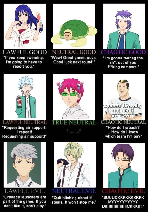 Saiki K Headcanons, Kusuo Saiki, Kinnie Bingo, Psi Nan, Hero Quotes, Saiki K, Anime Mems, Saiki Kusuo, Chaotic Neutral