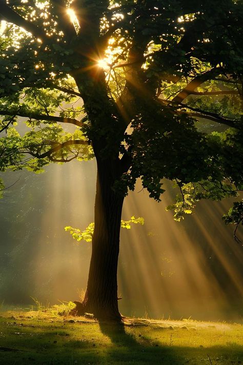 Sun Ray Wallpaper, Copse Of Trees, Sun Coming Through Trees, Spring Forest Aesthetic, Light Forest Aesthetic, Komorebi Aesthetic, Sunny Forest Aesthetic, Oak Tree Aesthetic, Sunny Morning Aesthetic