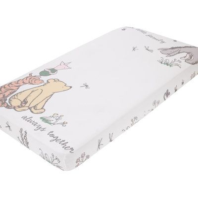 The Classic Pooh Naturally Friends Photo Op Fitted Crib Sheet is designed to create the perfect photo opportunity by capturing baby's milestones and special moments. Features Winnie the Pooh with Piglet, Tigger, and Eeyore accented with wildflowers, bees, and dragonflies, with sweet saying, "Our Little Family Always Together." Designed in comforting, neutral soft shades. Made of 100% cotton fabrics for a comfy night's sleep. Measures 28" x 52" x 8" and fits a standard size crib/toddler mattress. Tigger And Eeyore, Baby Nursery Inspiration, Winnie The Pooh Nursery, Disney Pooh, Always Together, Baby Boy Bedroom, Classic Pooh, Mini Crib Sheets, Nursery Room Design