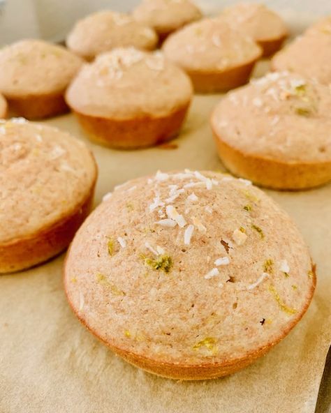 Lime Muffins Recipes, Coconut Milk Muffins, Baking With Coconut Milk, Coconut Milk Cookies, Unique Muffin Recipes, Milk Muffins, Lime Muffins, Coconut Milk Dessert, Bakery Style Muffins