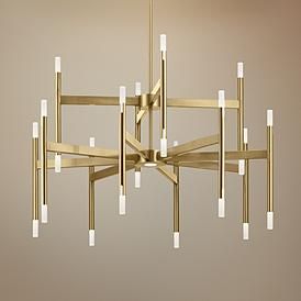 Elan Kizette 32" Wide Champagne Gold 24-Light LED Chandelier 60 Inch Wide Chandelier, Gold Dining Room Light Fixture, Great Room Chandelier, Modern Kitchen Lighting Ideas, Crimson King, Cool Chandeliers, Gold Chandeliers, Square Pendant Lighting, Hallway Chandelier