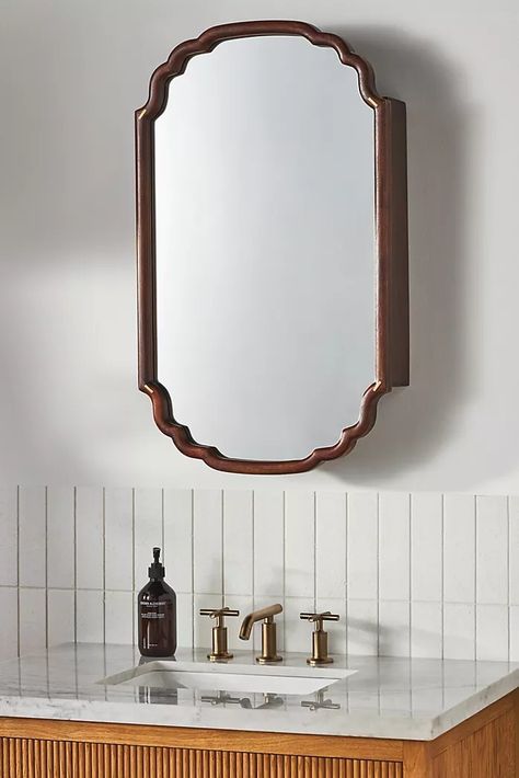 Fancy Powder Room, Anthropologie Mirror, Sitting Nook, Bath Cabinet, Bathroom Mirror Ideas, Bath Mirror, Bath Cabinets, Mirror Ideas, Vintage Mirrors