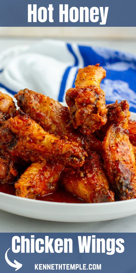 Chicken Wing Brine, Honey Bbq Chicken Wings In The Oven, Hot Honey Recipe Chicken Wings, Hot Honey Peach Chicken Wings, Fried Honey Lemon Pepper Wings, Chicken Wings Recipe, Honey Wings Recipe, Honey Barbecue Chicken Wings, March Madness Food