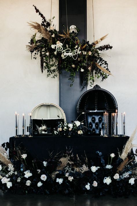 Taupe And Black Wedding Decor, Black Plum Wedding, Rustic Dark Wedding, Black Autumn Wedding, Black Eucalyptus Wedding, Moody Wedding Favors, Dark And Moody Wedding Colors, Dark Florals Wedding, Moody Black And White Wedding