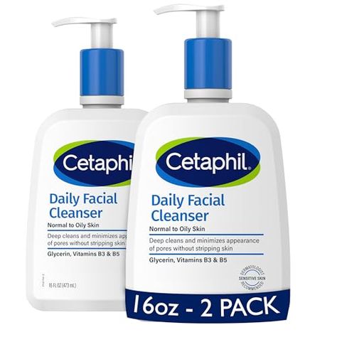 Cetaphil Daily Facial Cleanser for Sensitive, Combination to Oily Skin (Pack of 2) | 16 oz Cleanser For Sensitive Skin, Daily Facial Cleanser, Foaming Soap, Face Wash, Facial Cleanser, Oily Skin, 2 Pack, Sensitive Skin, Beauty And Personal Care