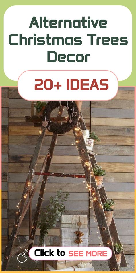 Looking for creative ways to switch up your holiday decor this year? Explore unconventional Christmas tree ideas that will bring a unique and imaginative twist to your home. Whether it's a DIY book tree, ladder tree, wall decal tree, or driftwood tree, there are countless options to express your personal style and make a statement with your festive decorations. Break free from tradition and unleash your creativity by discovering innovative ways to infuse the spirit of the season with a touch of Wall Christmas Tree Branches, Non Tree Christmas Tree Ideas, Christmas Tree Alternative Ideas, Alternative Christmas Tree Diy, Alternative Christmas Tree Ideas, Tree Ladder, Unconventional Christmas Trees, Ladder Tree, Alternative Christmas Trees