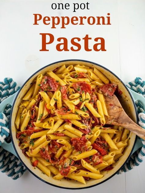 Pepperoni Pasta Recipes, Pepperoni Pasta, Pickled Banana Peppers, Electric Skillet, Banana Peppers, Savory Dinner, Pepper Pasta, Baked Pasta, Baked Pasta Recipes