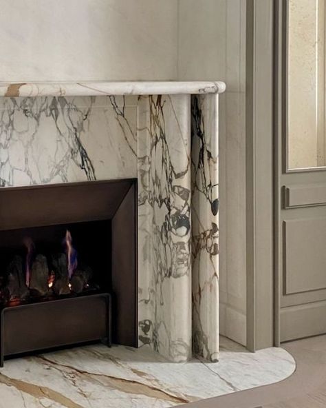 Brown Marble Fireplace Surround, Calcutta Marble Fireplace, Marble Mantel Fireplace, Green Marble Fireplace, French Fireplace Surround, Gas Fireplace Ideas Living Rooms, Neo Classic Design, Fireplace Marble, Luxury Fireplace