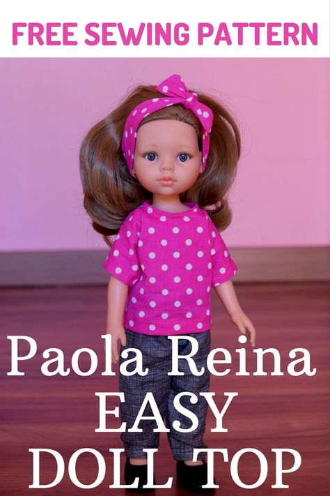 Learn how to make a cute top for any 12-inch or 13-inch Paola Reina doll with this free PDF sewing pattern and tutorial. You need no previous experience sewing clothes. This is a quick and fun sewing project, and the directions are very easy for a beginner to follow. Free Pdf Sewing Patterns, Doll Clothes Patterns Free, Sewing Projects Clothes, American Girl Doll Clothes Patterns, Dolls Clothes Diy, Sewing Doll Clothes, Free Pdf Pattern, Doll Dress Patterns, American Doll Clothes