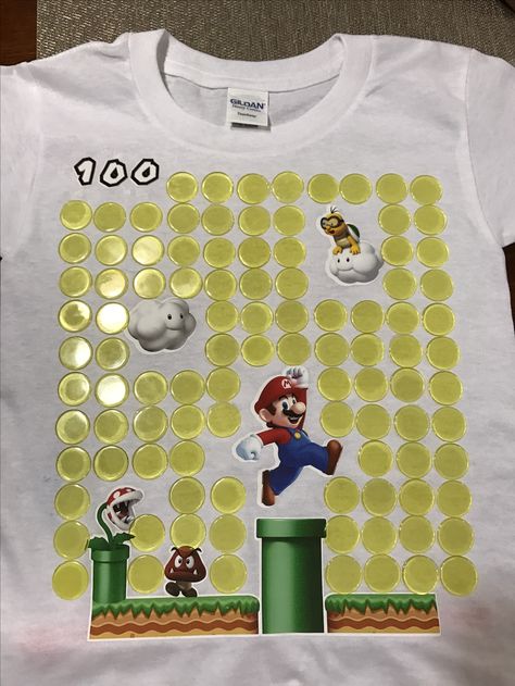 Super Mario 100th day of school shirt. School Shirt Ideas, 100 Day Shirt Ideas, 100days Of School Shirt, 100 Días De Clases, 100th Day Of School Crafts, Pokemon 100, 100 Day Of School Project, Kindergarten Projects, 100 Days Of School Shirt