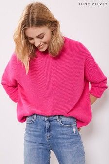 Mint Velvet Chunky Neon Stitch Knit Jumper Jumper Pants Outfit, Pink Jumper Outfit, Pink Shirt Outfit, Bright Pink Dresses, Chunky Jumper, Pink Jumper, Neon Outfits, Jumper Outfit, Fur Clothing