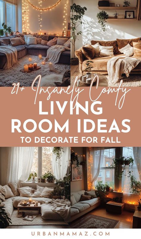 Looking for insanely comfy living room ideas to decorate for fall? Check out this ultimate list of 21+ cozy apartment living room ideas for fall this year! Papasan Chair And Coffee Table, Small Living Room Fall Ideas, How To Organize Living Room, Styling Blankets On Couch, Fall Pillows Living Rooms Gray Couch, Cozy Romantic Living Room, Cozy Living Room Designs Inspiration, Dark Walnut Living Room, No Couch Living Room Ideas