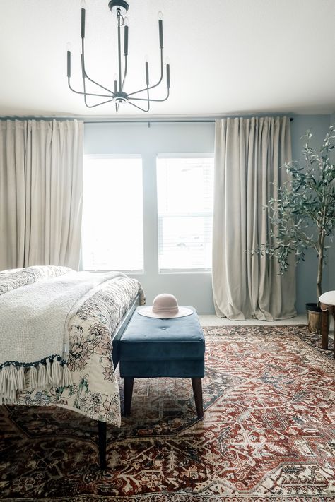 Boothbay Gray, Hang Curtains High, Clayton Homes, Budget Bedroom, Chris Loves Julia, Master Decor, Bedroom Ceiling, Modern Curtains, Bedroom Refresh