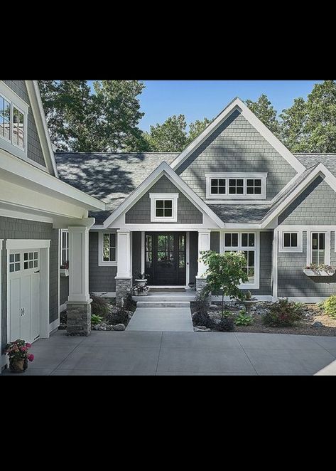 Light Gray Board And Batten Exterior, Light Gray Craftsman Exterior, Craftsman Style Homes Exterior Color Grey White Trim, Residence Windows, Gray Siding With Sterling Stone, Coastal Farmhouse Exterior, Alside Siding Sterling Gray, Alaska Beach, Wall Siding