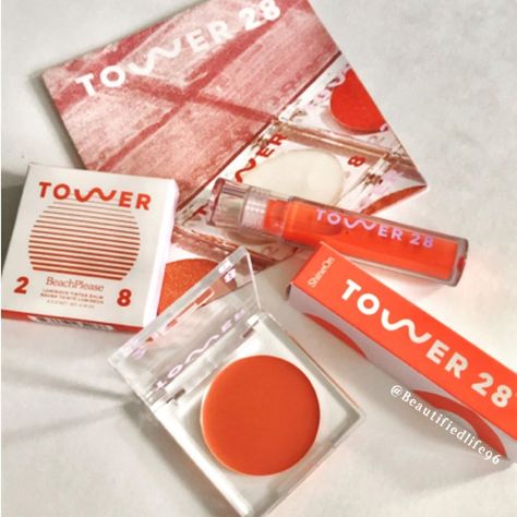 Tower 28 BeachPlease Luminous Tinted Balm in Golden Hour and Jelly Lip in Fire. 🧡 These were on my list, the blush has been out of stock… Tower 28, Dream Makeup, Golden Hour, Lip Gloss, Jelly, The Balm, Tower, Blush, Lips