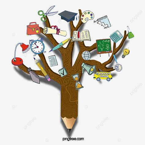 Tree Knowledge, Thinking Clipart, Study Clipart, Scissors Clipart, Pencil Clipart, Student Clipart, Hand Painted Tree, Pencil Tree, Education Clipart