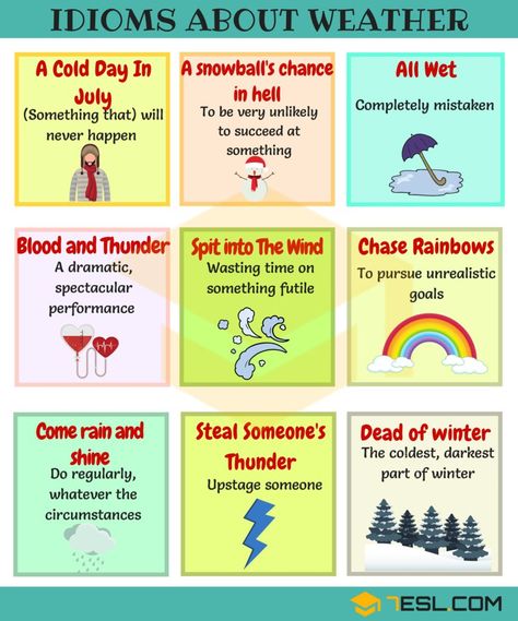 Common Nature Idioms in English with Meaning and Examples - 7 E S L Idioms About Nature, Weather Idioms, Weather In English, Idiom Examples, Idioms In English, Pv Sindhu, Idioms And Proverbs, English Expressions, Idiomatic Expressions