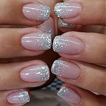 French Manicure Short Nails, Nails Short Square, Square Press On Nails, Glitter French Tips, Glitter French Manicure, Fake Nails Designs, Glitter Manicure, Short Fake Nails, Short Press On Nails