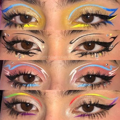 Pride Eyeliner Looks, Pride Graphic Liner, Rainbow Graphic Liner, Pride Eyeliner, Crazy Eyeliner, Colorful Graphic Liner, Ball Makeup, Funky Makeup, Cute Eye Makeup