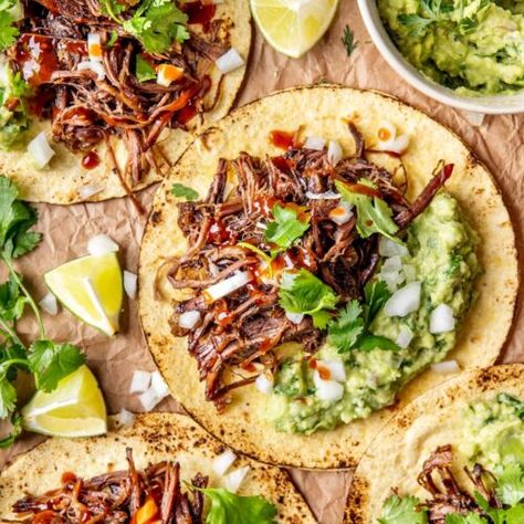 VIRAL CHUCK ROAST TACOS - Olivia Adriance Olivia Adriance Chuck Roast, Viral Chuck Roast Tacos, Crockpot Chuck Roast Tacos, Chuck Roast Taco Recipes, Chuck Roast Dinner Ideas, Instapot Chuck Roast, Olivia Adriance Recipes, Chuck Roast Tacos, Birria Recipes