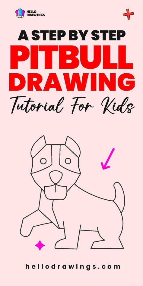 How to Draw a Pitbull | Step by Step Guide for Kids Wild Animal Drawing, Pitbull Drawing, Draw Step By Step, Pitbull Art, Easy Animal Drawings, How To Draw Steps, Drawing Tutorials For Kids, Easy Drawings For Kids, Animal Drawing