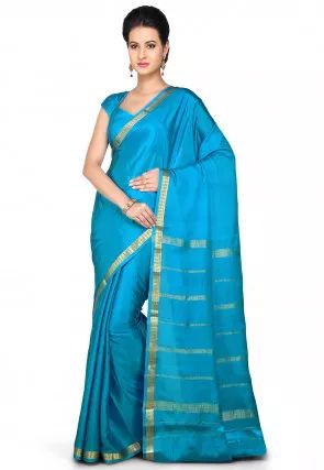 Woven Pure Mysore Silk Saree in Blue Blue Mysore Silk Saree, Ksic Mysore Silk Saree, Ksic Saree, Pure Mysore Silk Saree, Mysore Silk Sarees, Mysore Silk Saree, Mysore Silk, Dressing Sense, Sari Blouse Designs