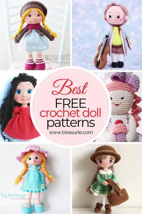 Free Crochet Doll Patterns, Crochet Doll Clothes Free Pattern, Crochet Doll Clothes Patterns, Doll Amigurumi Free Pattern, Crocheted Animals, Doll Patterns Free, Crochet Doll Tutorial, Crochet Toys Free, Crochet Doll Dress