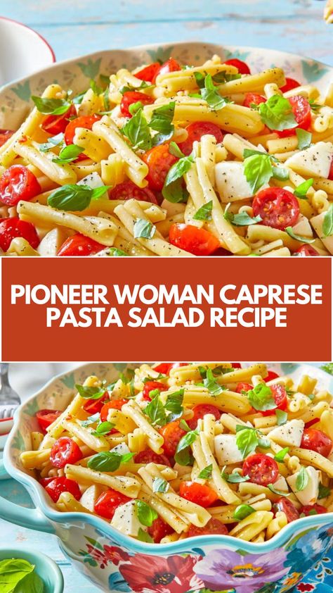 This delicious Caprese Pasta Salad by the Pioneer Woman is a quick and easy meal bursting with fresh flavors. With creamy mozzarella, juicy tomatoes, and aromatic basil tossed in a tangy white balsamic dressing, it’s perfect for any occasion. You can whip it up with common pantry ingredients, making it a flexible and crowd-pleasing dish! Healthy Pioneer Woman Recipes, Fresh Mozzarella Pasta Salad, Jimmy Buffet Pasta Salad Recipe, Pasta Salad Recipes Chicken, Pasta Salad Recipes With Italian Dressing, Christmas Pasta Salad, Tomato Basil Pasta Salad, Italian Pasta Salad Recipes, Salads Recipes For Dinner