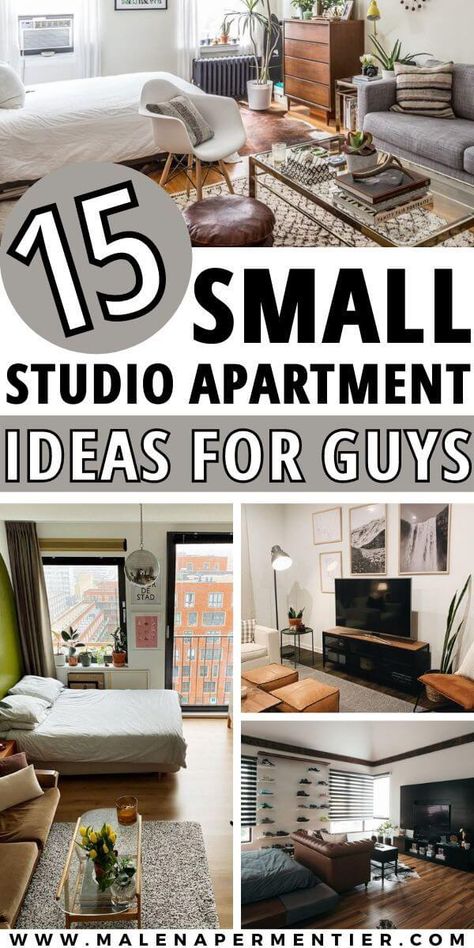 15 Small Studio Apartment Ideas For Guys (Perfect For A 300 Sq Ft Space) Bachelor Apartment Ideas, Bachelor Living Room, Bachelor Pad Apartment, Mens Apartment Decor, Bachelor Apartments, Masculine Living Rooms, Small Studio Apartment Ideas, Small Studio Apartment Decorating, Tiny Studio Apartments