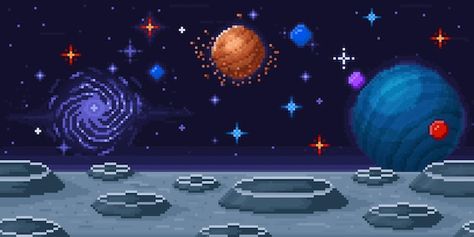 Pixel Game Ui, Planet Surface, Sky Vector, Moon Landscape, Galaxy Sky, Pixel Game, Galaxy Background, Planets Art, Pixel Games