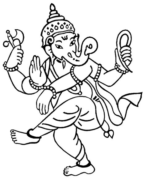 Coloring pages for Hindu Mythology (Gods and Goddesses) ➜ Tons of free drawings to color. Print and download your favorite coloring pages to color for hours! Arte Ganesha, Ganesha Sketch, Diwali Drawing, Hindu Elephant, Dancing Ganesha, Ganesha Drawing, Ganesh Art Paintings, Elephant Drawing, Ganesh Art