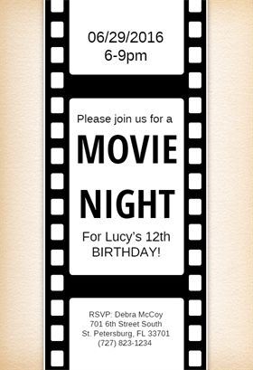 Movie Night Party Invitations, Movie Ticket Birthday Invitations, Movie Ticket Invitations, Movie Party Invitations, Movie Night Birthday, Movie Night Invitations, Movie Invitation, Night Birthday Party, Movie Night Birthday Party