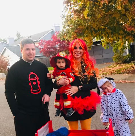 Fire Hydrant, Firefighter, Fire, and Fire Dog Fire Family Costume, Firemen Family Costume, Firefighter Family Halloween Costume, Firefighter Family Costume, Family Halloween Firefighter, Fireman Family Halloween Costumes, Fire Dog, Fire Costume, Firefighter Costume