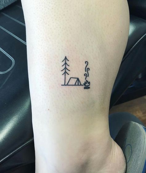 Camping Tattoo Ideas, Moutain Tattoos, Camping Tattoo, Cactus Tattoo, Mark Tattoo, Fire Tattoo, Friend Tattoos, Themed Cupcakes, Nature Tattoos