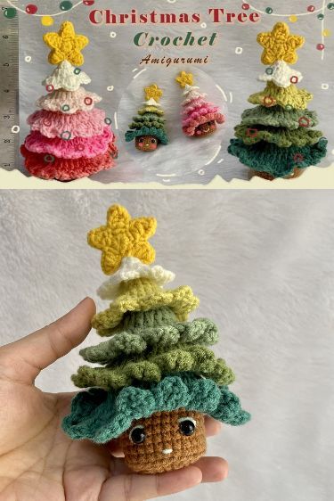 Christmas Decoration Crochet, Crocheted Christmas Trees, Christmas Tree In A Pot, Christmas Tree Amigurumi, Crochet Christmas Tree Ornaments, Crochet Christmas Tree Pattern, Tree Amigurumi, Amigurumi Christmas Tree, Free Christmas Crochet Patterns