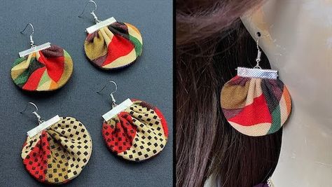 Diy Fabric Earrings Tutorials, Fabric Earrings How To Make, Fabric Earrings Diy, Sewing Earrings, African Earrings Handmade, Fabric Earrings Handmade, Handmade Fabric Jewellery, Cloth Earrings, Craft Earrings