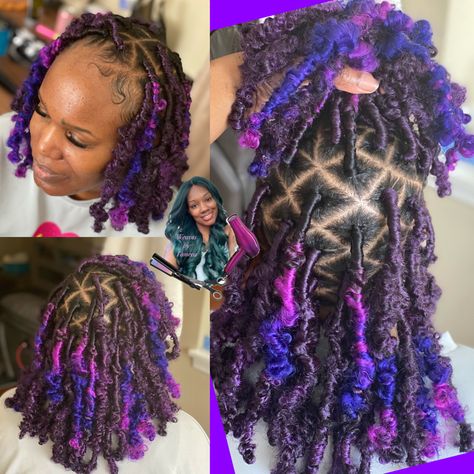 Purple butterfly lovs Butterfly Locs Purple And Black, Butterfly Locs Purple, Butterfly Locs With Color, Faux Hairstyles, Butterfly Locks, Butterfly Braids, Crochet Locs, Soft Locs, Butterfly Locs