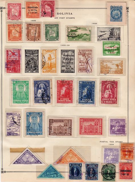 Bolivia - Classic postage stamps, 1935-1940. Airmail Postage Stamps, 1935-1940. Postal Tax Stamps, 1939. Revenue Tax Stamps, 1912-1940. Bolivia, Air Mail, Postage Stamps, Gallery Wall, Stamp, Home Decor, Home Décor